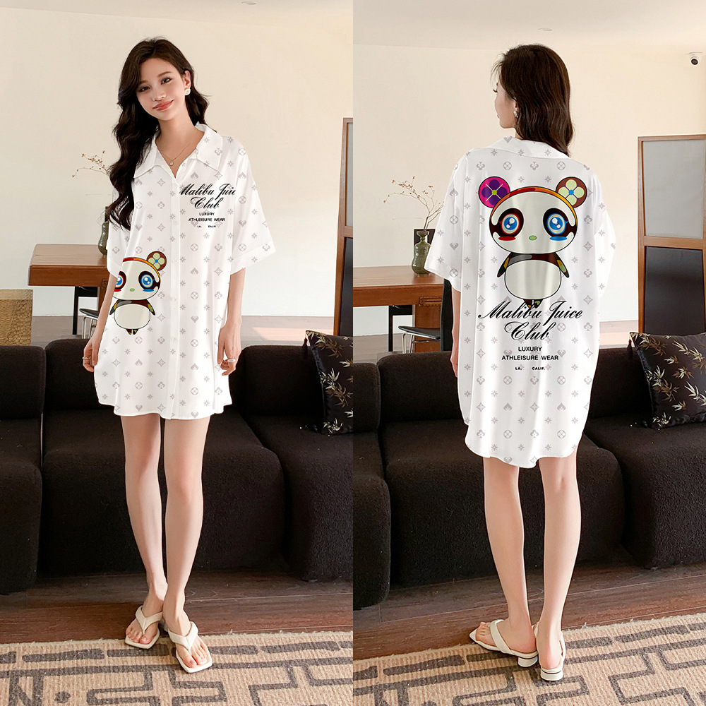 Yaoting nuevo pijama de gasa de satén para mujer Camisa de manga corta de verano camisón ropa de hogar suelta drapeada SQ3524