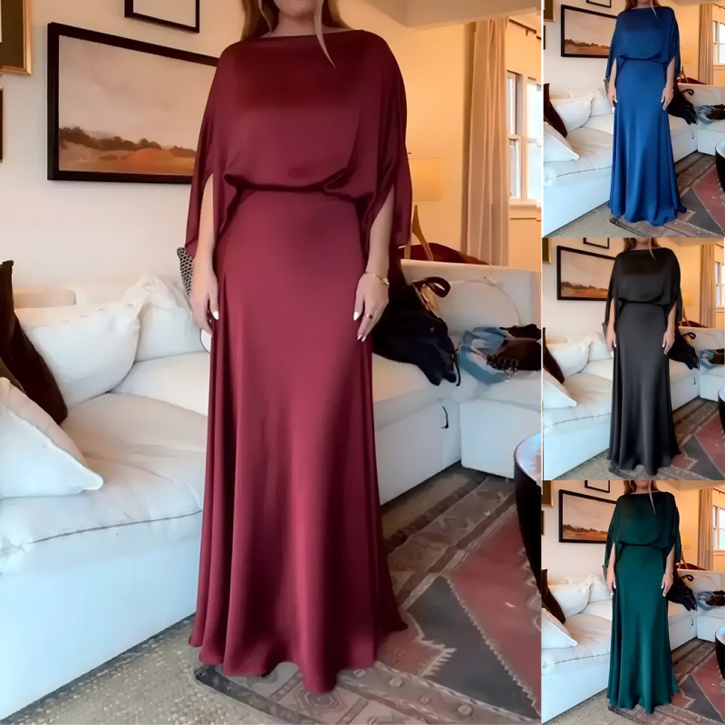 2026 New Cross-Border Spring and Summer Women's Elegant and Sexy Solid Color Satin Fashion Long Dress