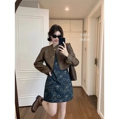 美式复古咖色皮衣外套女秋季高级感外搭小个子宽松短款皮夹克上衣