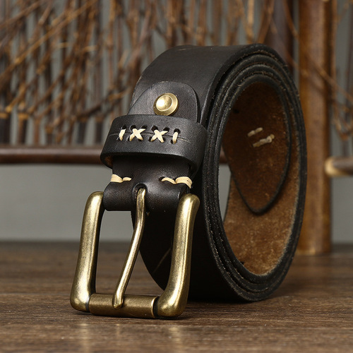 Washed retro old-fashioned trendy personality trendy first-layer cowhide belt men's genuine leather pin buckle jeans belt men's style