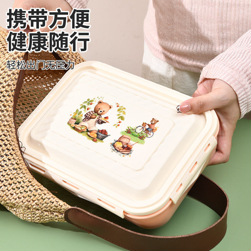 Caja de almuerzo de plástico al por mayor lindo cartón de dibujos animados portátil estudiante dividido caja de almuerzo de grado alimenticio puede microondas caja de almuerzo de gran capacidad