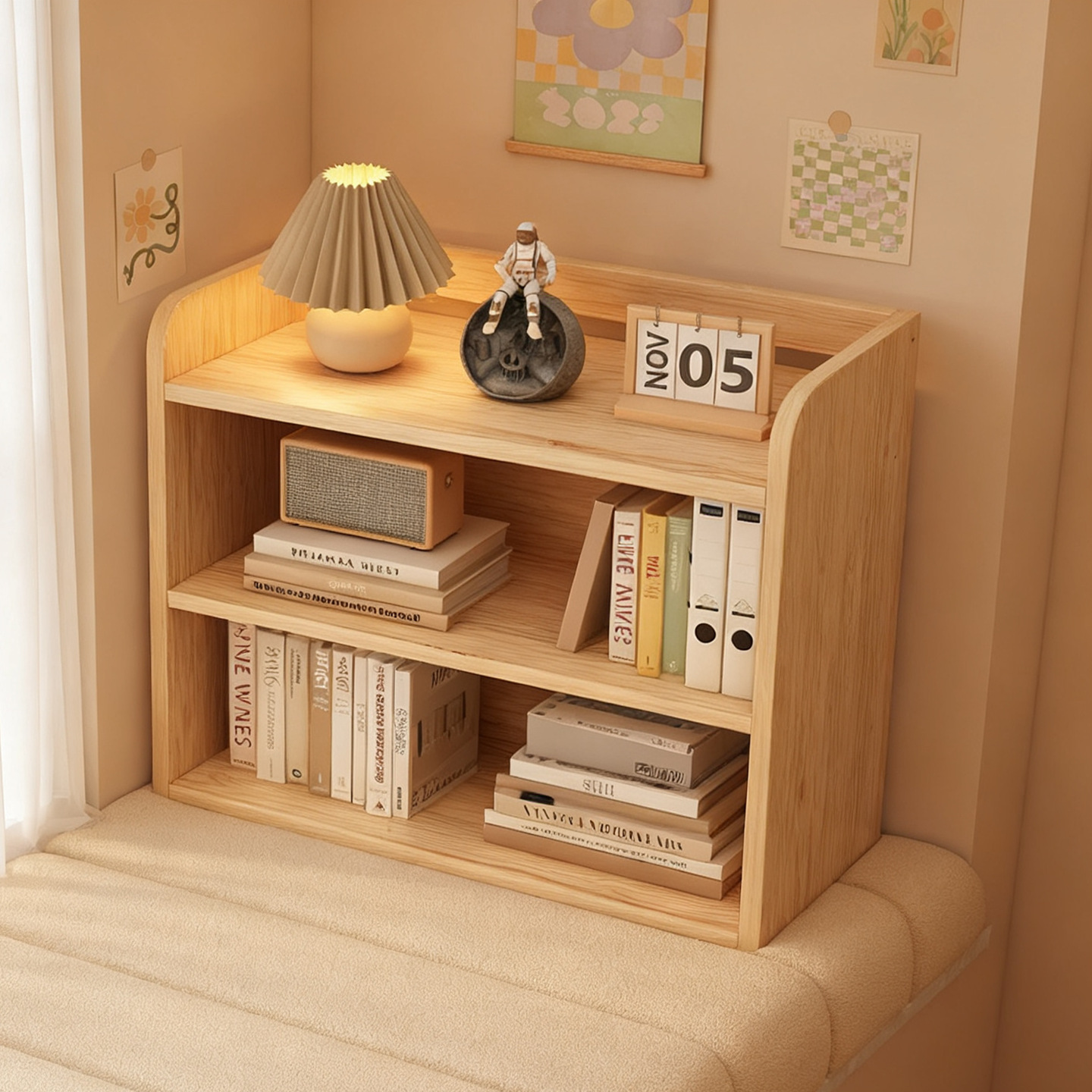 Bookshelf Desk Desktop Storage Rack Bedside Table Student Book Storage Rack Multi-Layer Storage Bay Window Solid Wood Small Bookcase