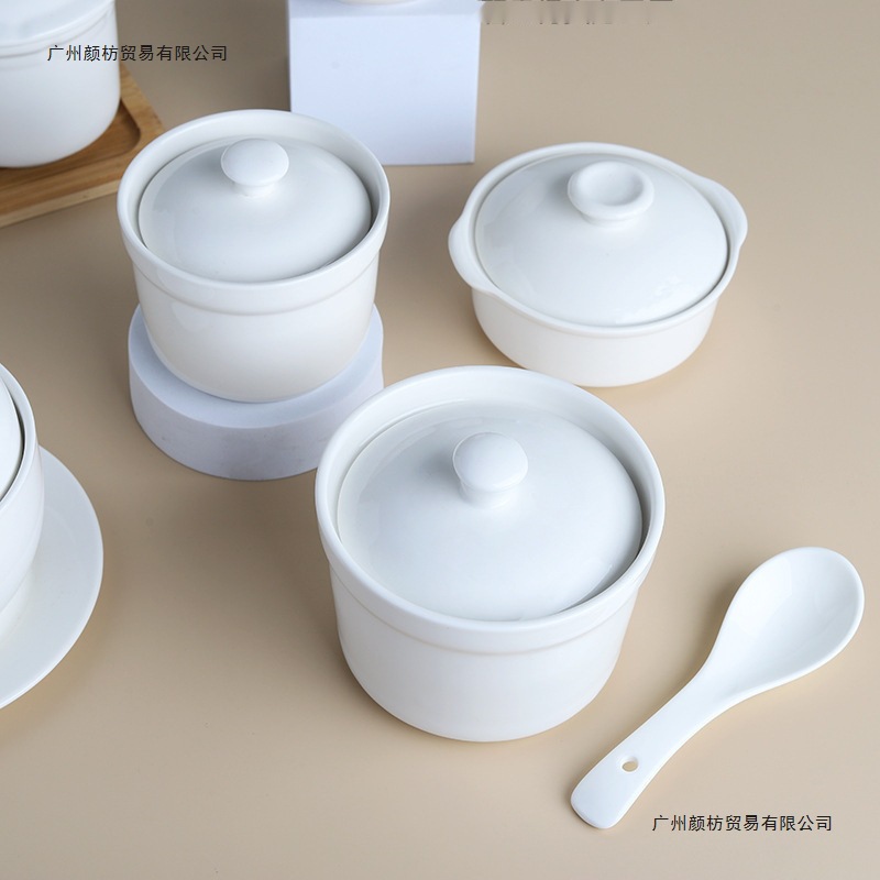 一人份酒店专用带盖燕窝汤盅蒸蛋碗盅隔水炖小炖炖盅陶瓷甜品罐盅
