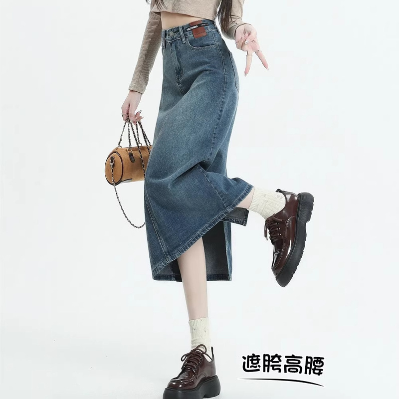 Retro Denim Skirt for Women, New Summer Style, Fashionable Mid-Length Slimming A-Line Slit Skirt That Covers the Buttocks A10994 Retro Denim Skirt for Women, New Summer Style, Fashionable Mid-Length Slimming A-Line Slit Skirt That Covers the Buttocks A10994