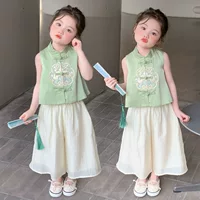 Новый китайский костюм Cheongsam для девочек 2025 летний новый детский пуговица в китайском стиле