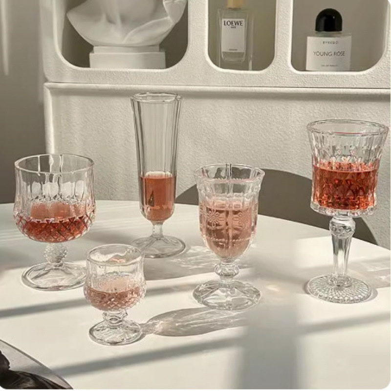 Atmospheric Wine Glass, High-End Exquisite Cup, Retro Embossed Diamond Cup, Glass Goblet, Juice Cup