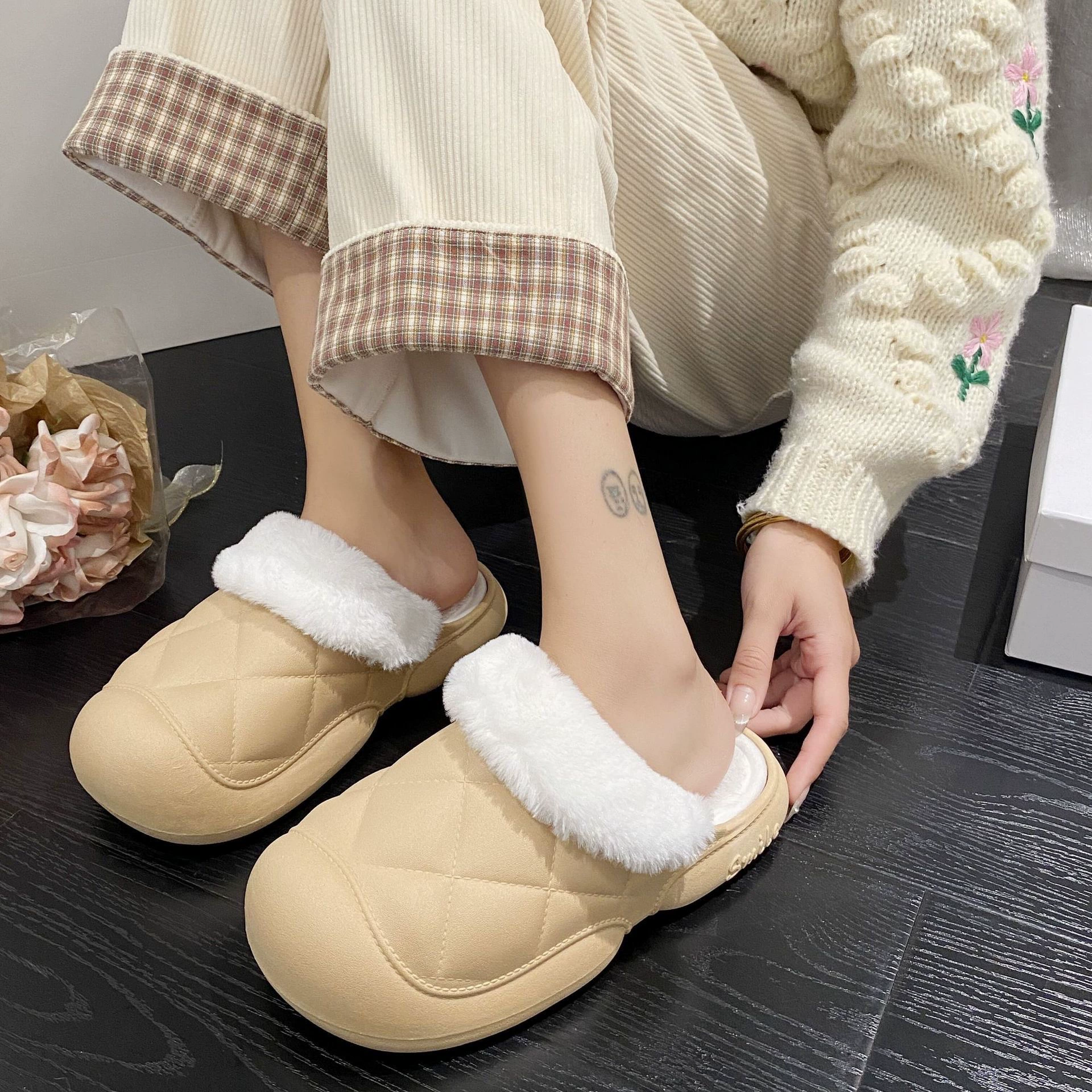 Демисезонная сумка, съемные тапочки для отдыха, тёплая флис comfortable обувь для беременных, мягкая подошва