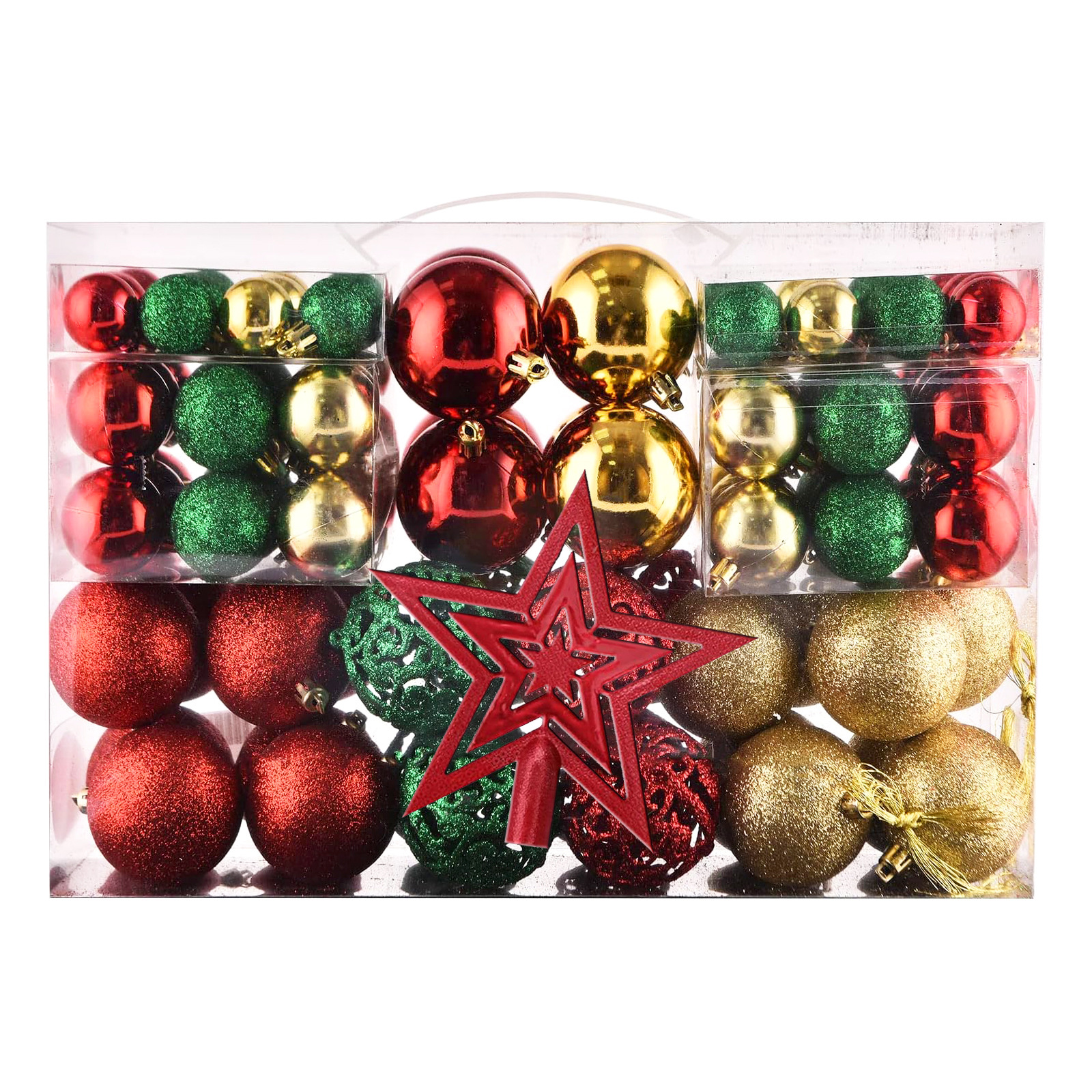 América Latina, decoración de árbol de Navidad 100 juegos portátiles de bolas de plástico hueco en caja colgante de bolas de Navidad image 26