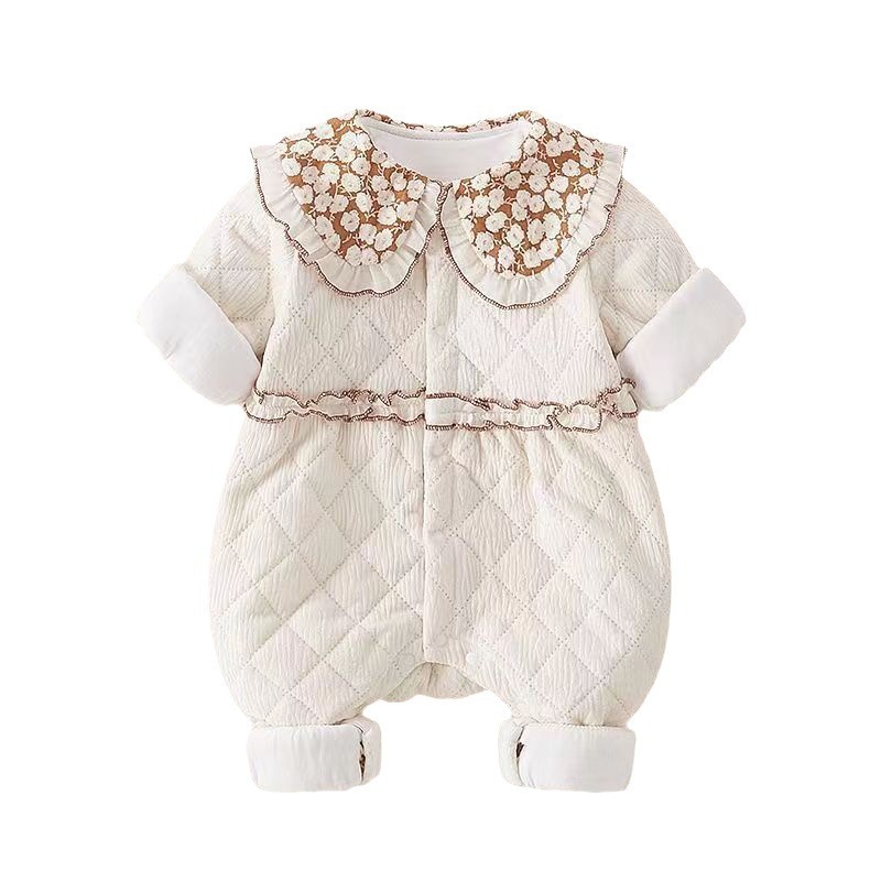 Estilo occidental del bebé ropa de invierno acolchado mameluco infantil dulce algodón fino mono Luna Llena recién nacido salida mameluco