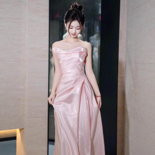 Pink Strapless Fairy Niche Birthday Evening Dress High-end Feeling Banquet Engagement Elegant dress Slimming Dress