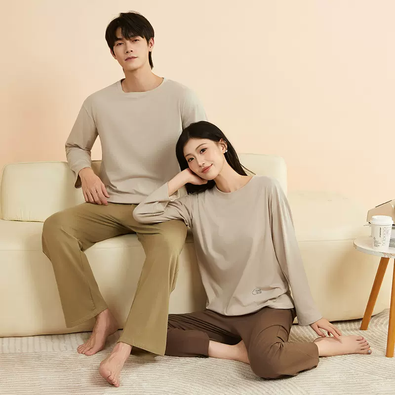 2025新款情侣睡衣女春秋季莫代尔长袖柔软纯色简约休闲家居服套装