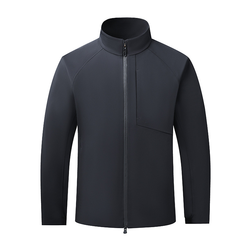 New Men's Business Stand-Collar Jacket with High-Quality Rubberized Craftsmanship, Autumn Outdoor Warm Casual Softshell Jacket