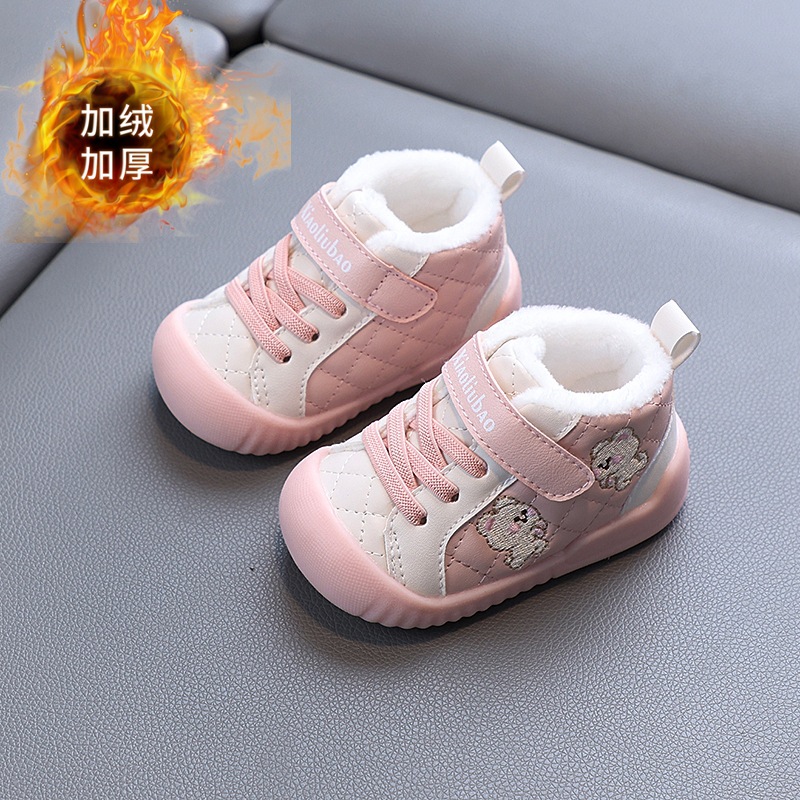 2024 nuevos zapatos de invierno para niños pequeños, dos zapatos de bebé de algodón para niños, suela suave, zapatos de algodón cómodos, zapatos calientes de dibujos animados para niños
