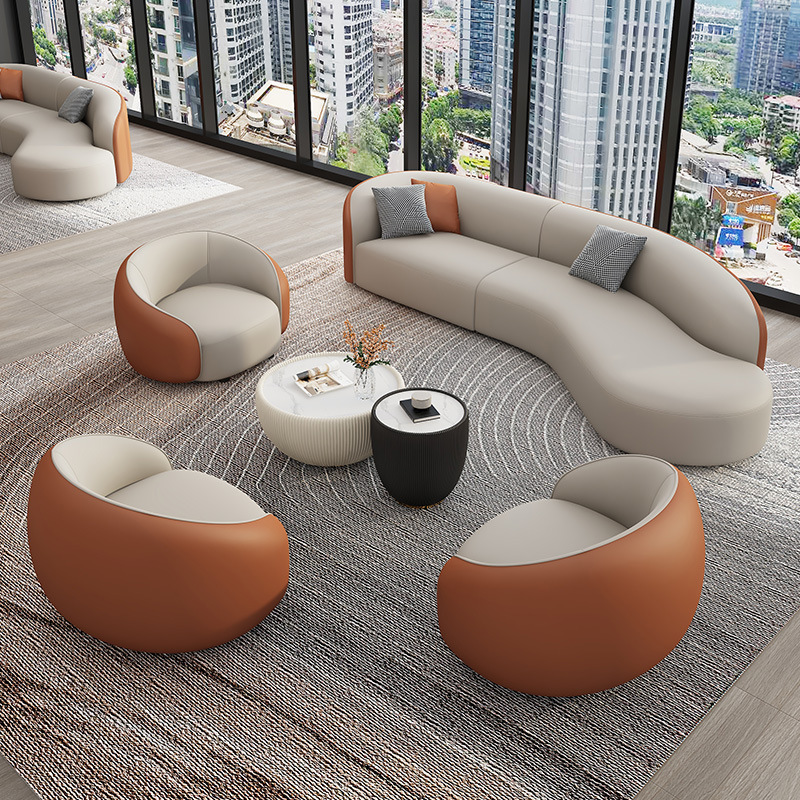 Sales Office Reception Negotiation Fabric Sofa Chair Beauty Salon Hotel Lobby Office Business Curved Sofa Coffee Table