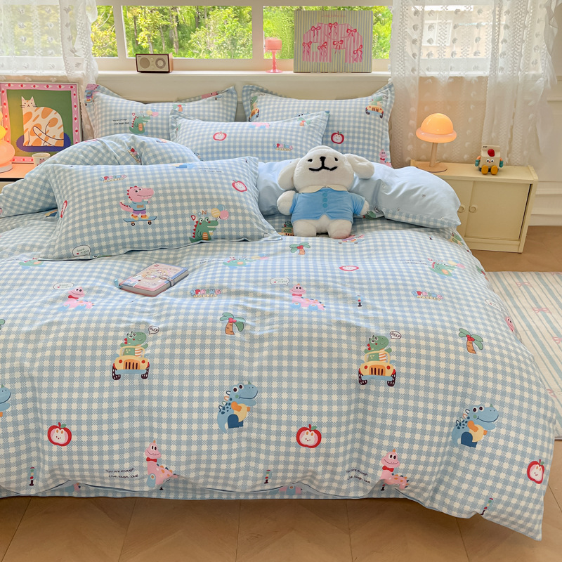 Xiaokaba algodón fresco de cuatro piezas, sábanas de algodón, ropa de cama de tres piezas para estudiantes.
