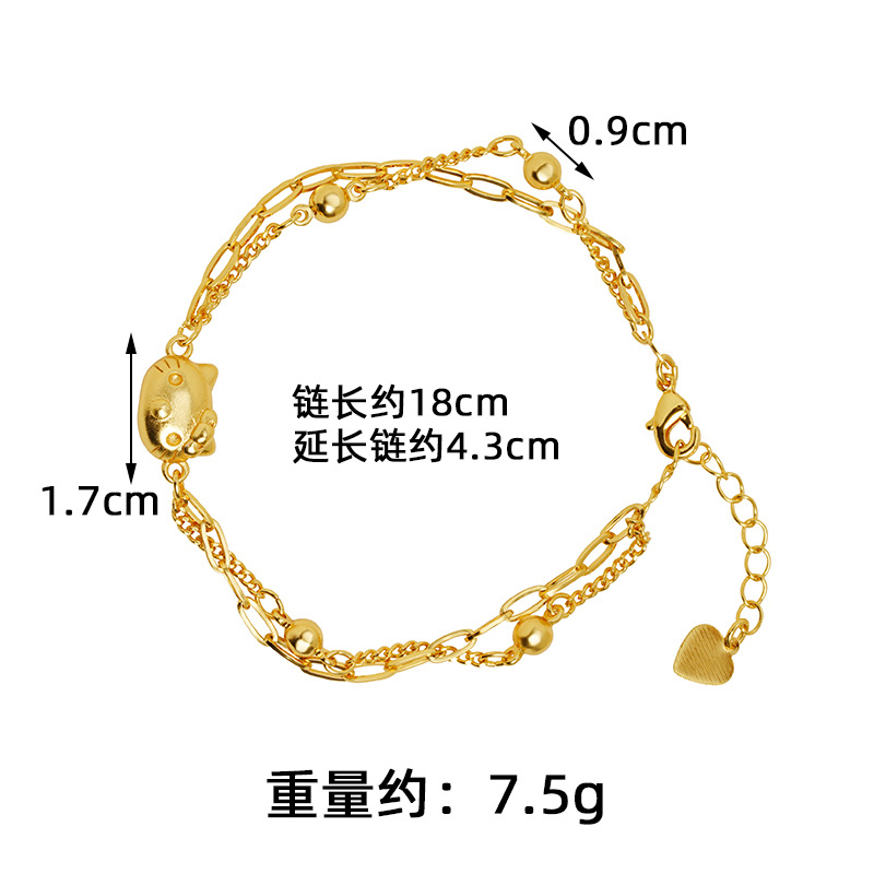 Nuevo estilo chino de la pulsera de oro de arena vietnamita de moda nacional doble capa lindo gatito joyas de mano femenina alta joyas al por mayor