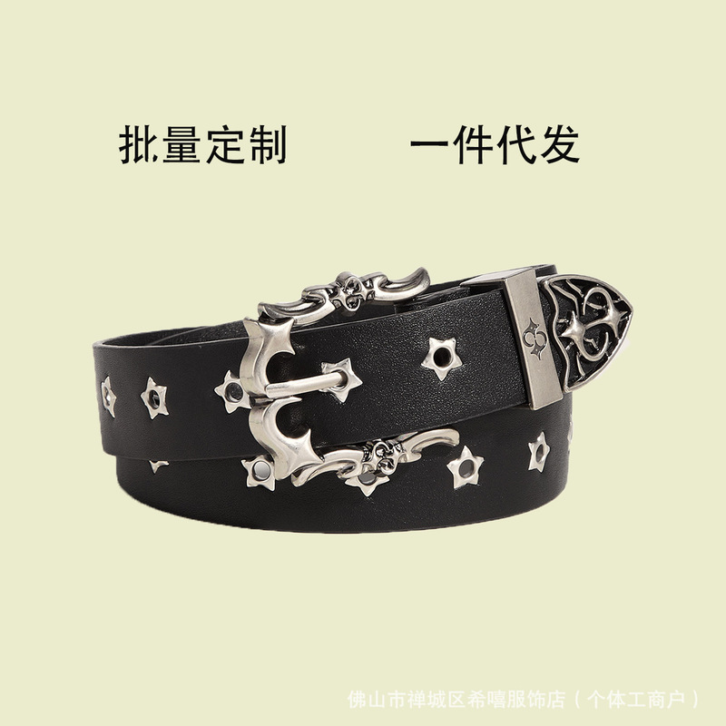 Original New Trendy Leather Belt Star Rivet Belt for Women Fashion Dark Style Metal Punk Y2K Belt for Men and Women