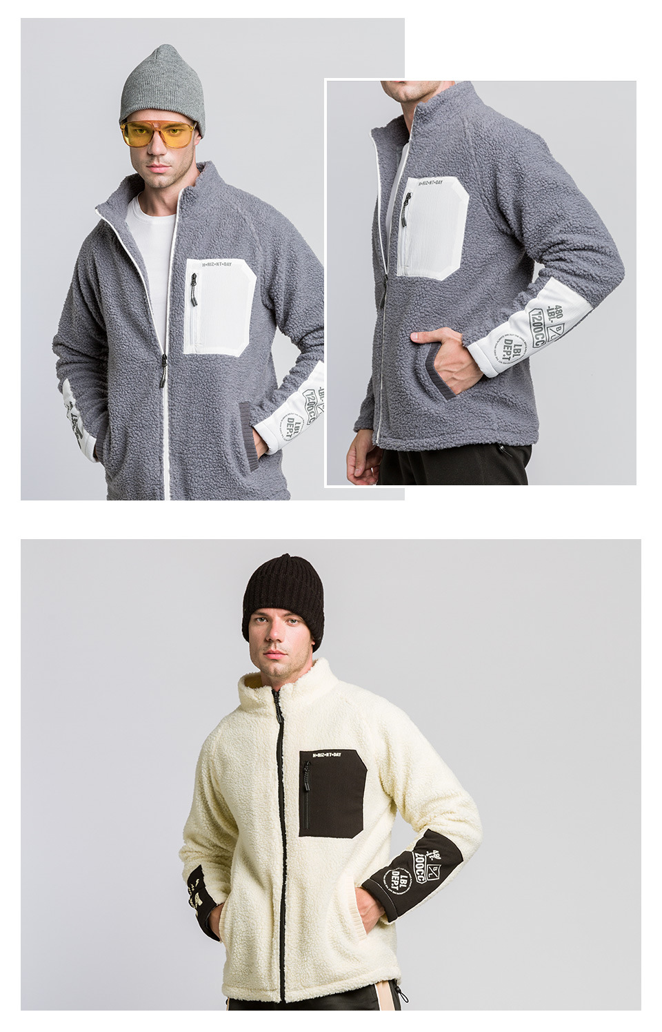 Herrenbekleidung Lammfleecejacke Neue Wintermodemarke für Herren, Persönlichkeitstasche mit Schulterärmel, Stehkragen, Strickjacke aus Lammwolle, Kapuzenpullover_voghion.com