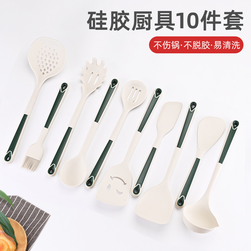 Nuevo PP mango de silicona utensilios de cocina juego de 10 piezas herramientas de cocina olla antiadherente cuchara de cocina cuchara de sopa juego de cerca de espátula