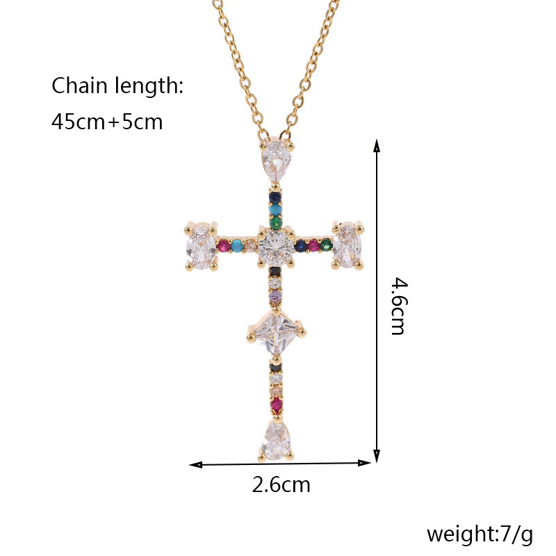 Retro Copper Inlaid Zirconium Cross Necklace display picture 1