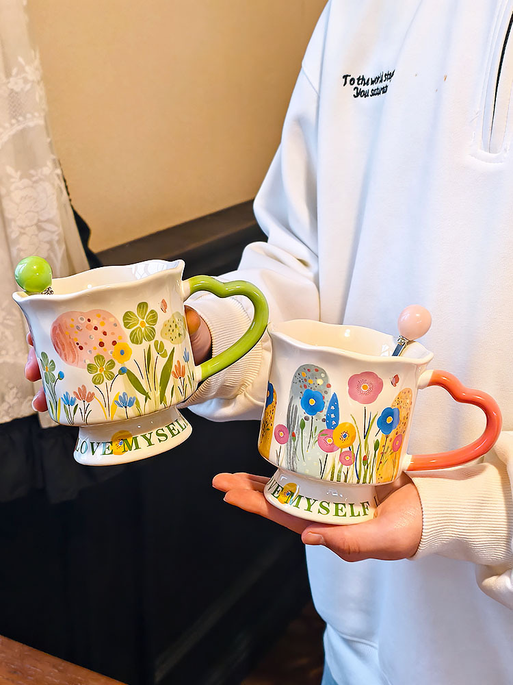 Floral Ceramic Mug Unique Design Coffee Cup Birthday Gift Idea_voghion.com