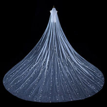 歐美亞馬遜速賣通長款星空珍珠新娘頭紗韓式超仙閃亮簡約主婚紗