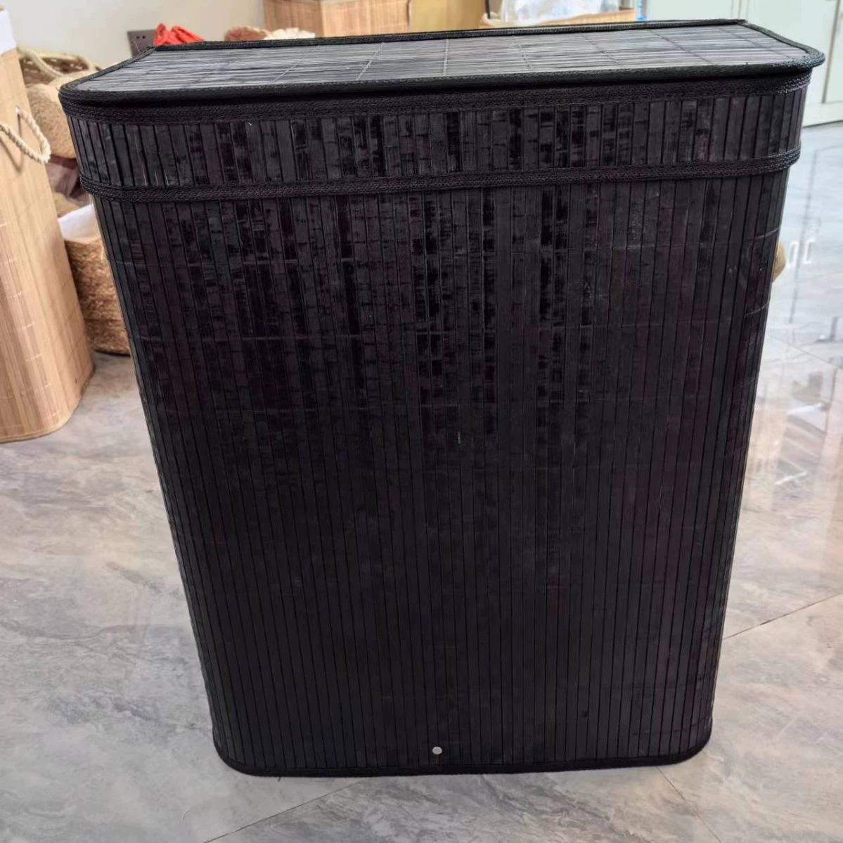 Foldable laundry basket, bamboo storage box 40×30×60 cm, large collapsible hamper