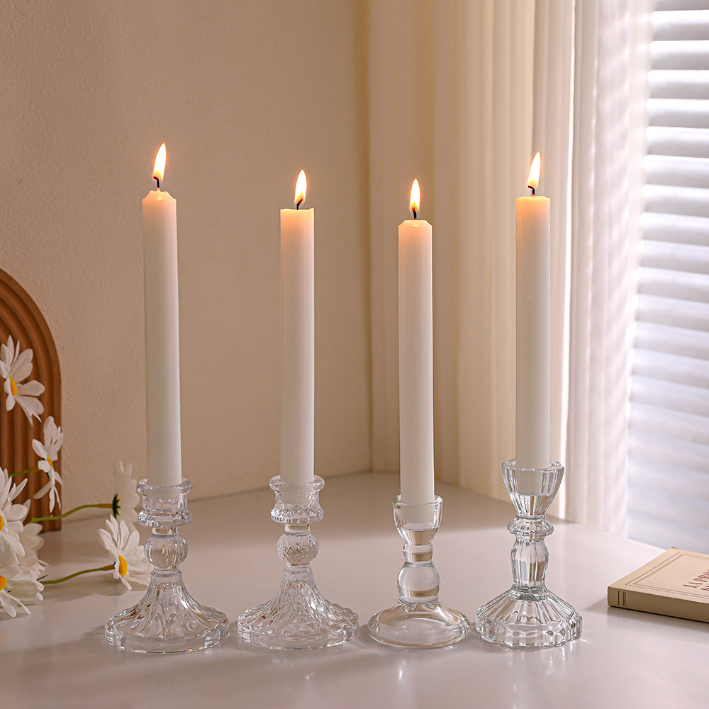 Candelabro de Vidrio Transparente Estilo Europeo Vidrio para Cena a Luz de Velas y Bodas