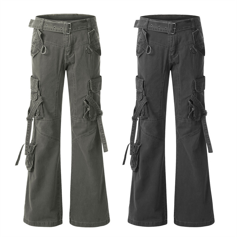 Tactical Pocket Strap Overalls Men's Denim Trousers Functional Split Stitching Design Sense Loose Flared Trousers Tactical Pocket Strap Overalls Men's Denim Trousers Functional Split Stitching Design Sense Loose Flared Trousers