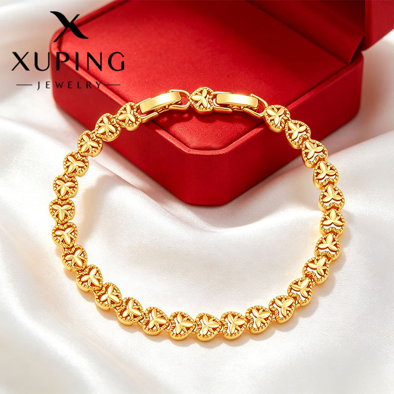 Pulsera con Trébol y Corazón de Aleación de Cobre Calada para Mujer image 1
