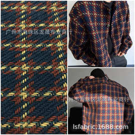 秋冬复古百搭重磅编织毛线千鸟格 粗纺呢料夹克厚外套男