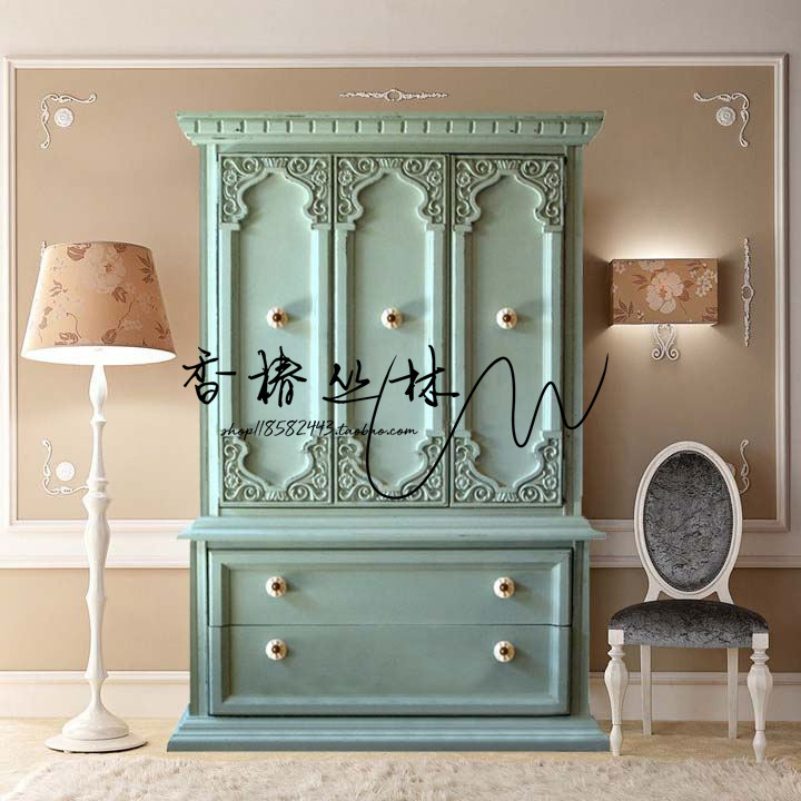 出口法国美式仿古家具法式做旧实木雕花衣柜欧式带抽屉衣橱柜