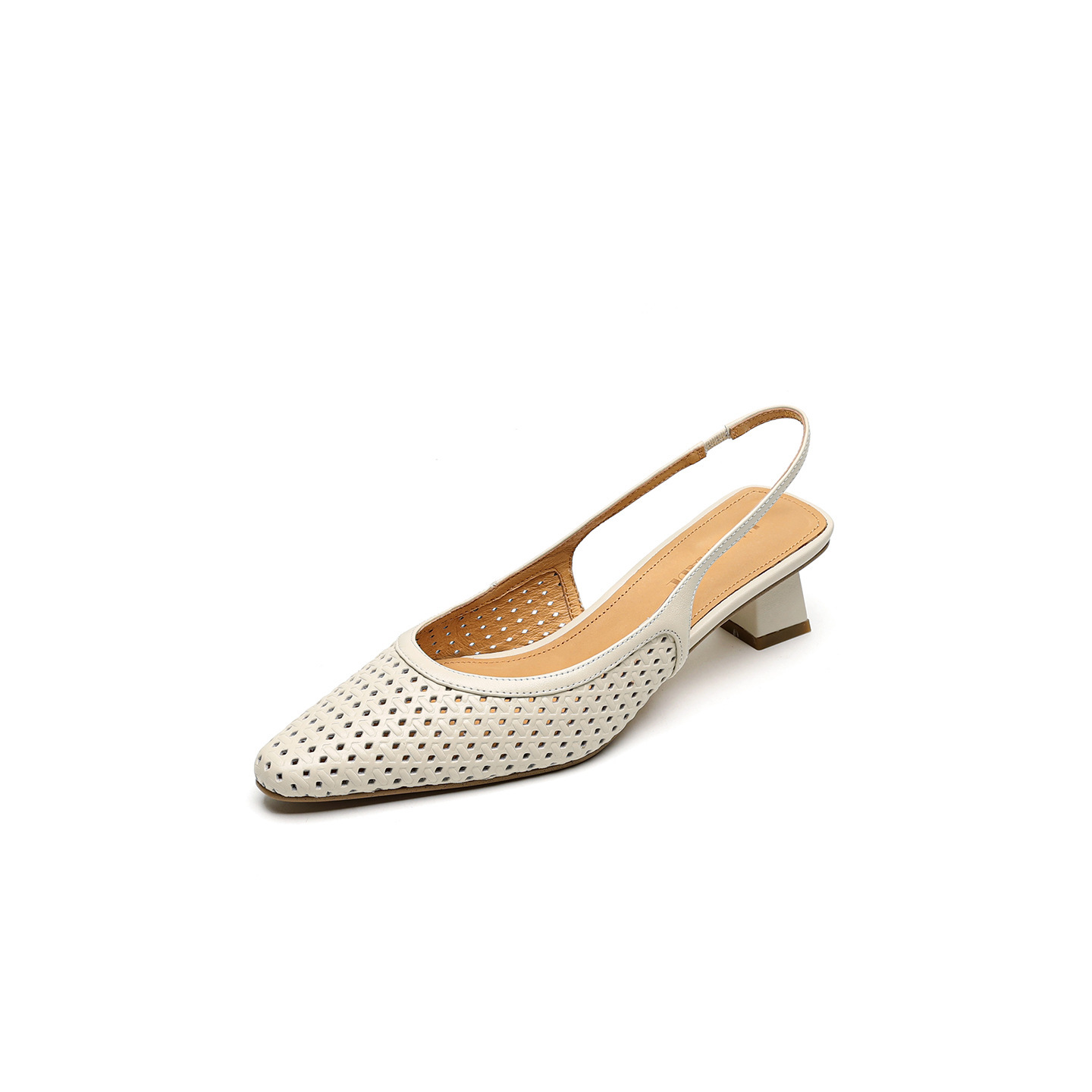Sandal nữ da bò dệt mũi kín gót thô cao 6 cm phong cách công sở — đen chi tiết 30