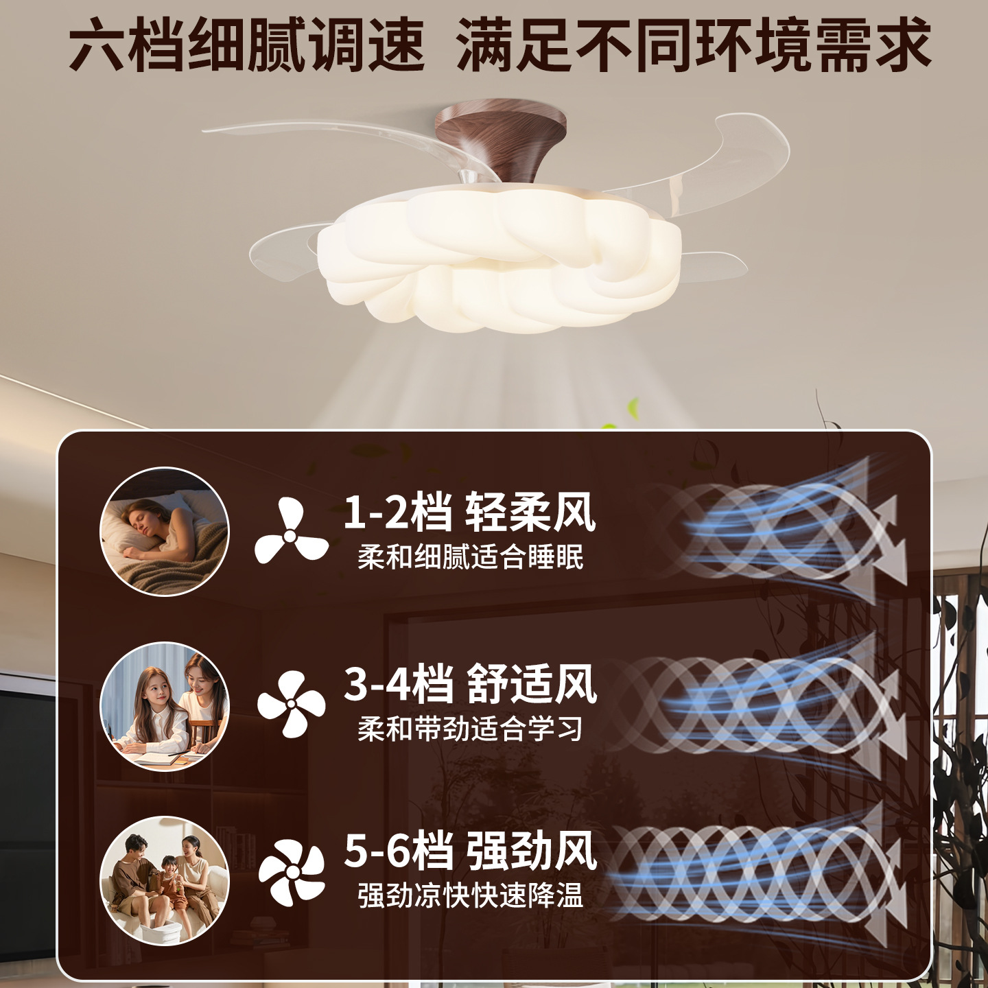 Comedor ventilador invisible luz habitación viento crema 2026 nuevo ventilador luz de ventilador habitación de niños luz ventilador de techo 412L
