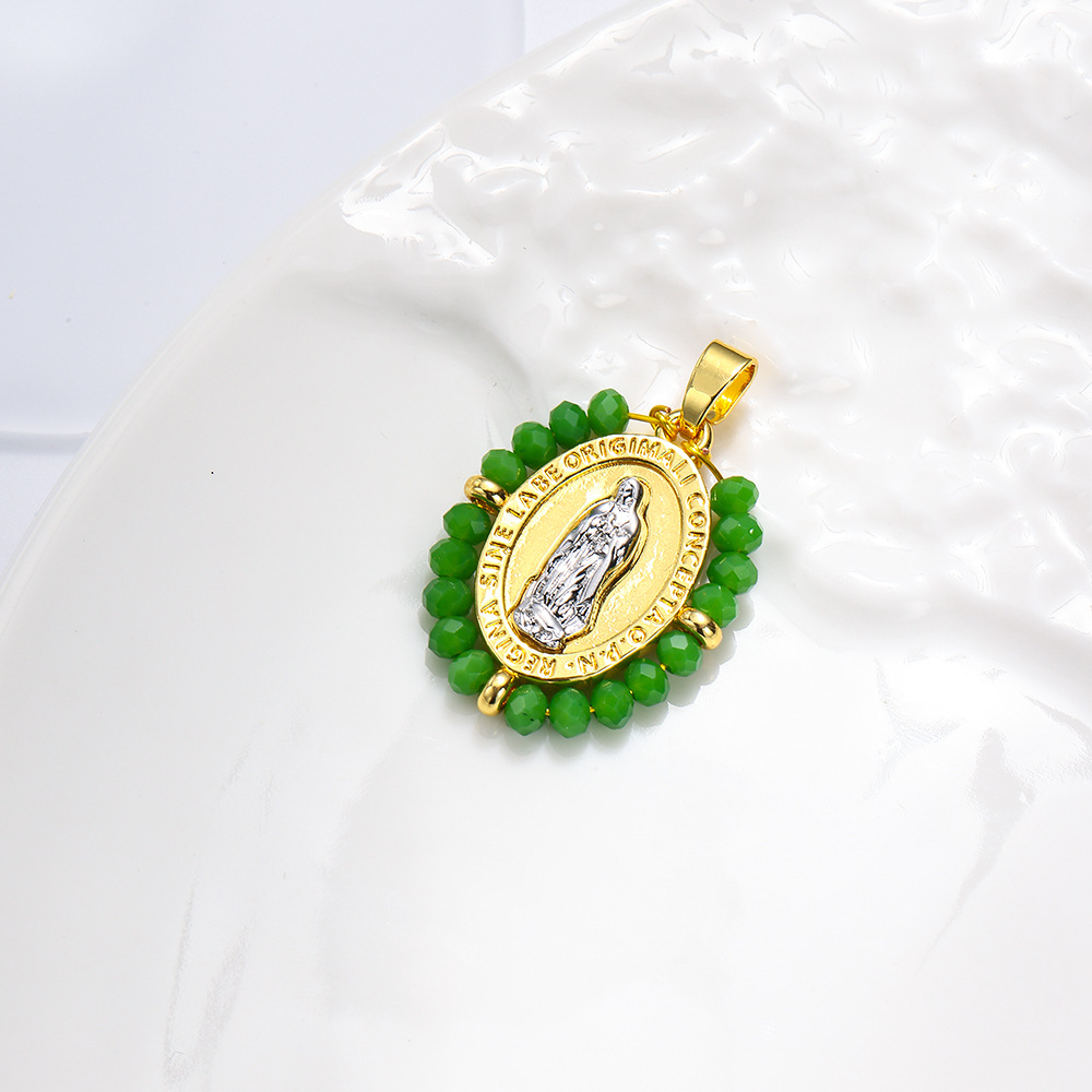 Moda europea y americana hecha a mano cristal oval de dos colores colgante colgante de bronce temperamento colgante de retrato