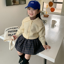 韩国女童春秋冬新款韩版气质大翻领针织外套跨境儿童毛衣