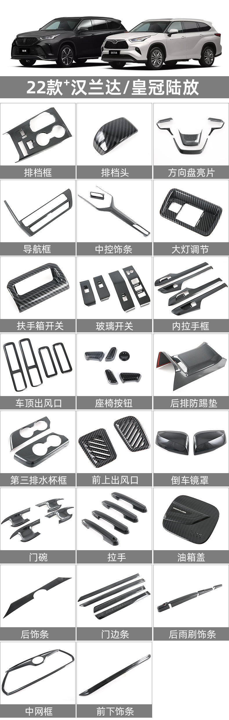 Suitable for Toyota 22 Highlander Door Bowl Handle Protection Sticker Exterior Decoration Modification Accessories Lu Fang Crown Door Handle