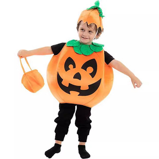Cross-Border Halloween Costumes for Adults and Children Pumpkin Costumes Makeup Performance Clothes Pumpkin Hat Pumpkin Bag Costumes