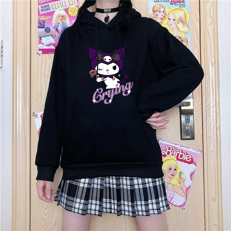 Japanese Sweet Kuromi Kuromi Hooded Thin Sweater Dark Girl All-match Hoodie Cute JK Wei Clothes