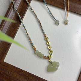 新品新中式汉服古风和田玉如意S925银钱币项链毛衣链直播同款精品