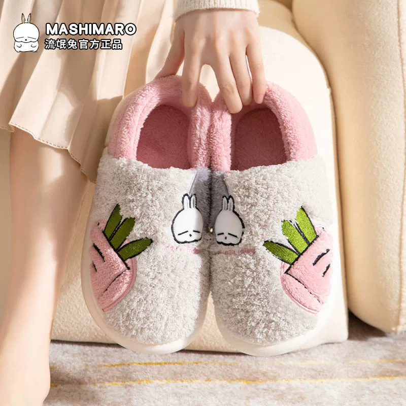 Хулиганский кролик хлопчатобумажные тапочки женские зимние милые домашние пары сети красный толстый подошв волос теплая сумка пятки оптовая хлопчатобумажная обувь