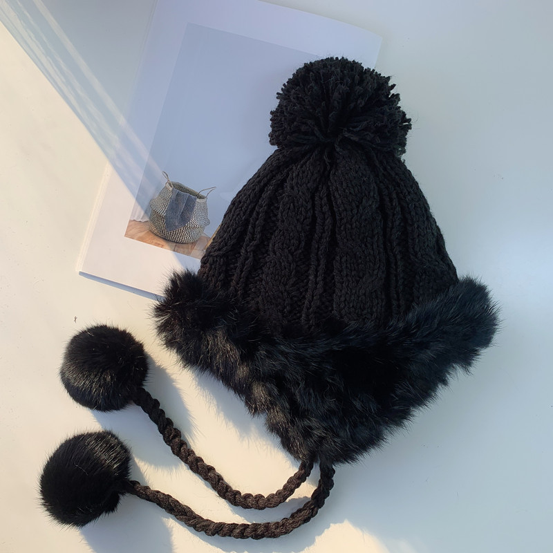 ウサギの毛の雷の前線の帽子の子供の秋冬の毛糸の帽子の韓国版の甘くてかわいい毛のボールの耳の保護とベルベットの保温のニットの帽子の潮