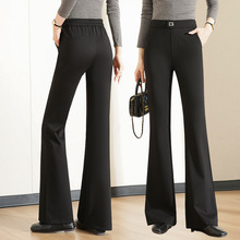 经典品质女装长裤阔腿裤设计感时尚百搭气质喇叭裤高腰弹力微喇裤