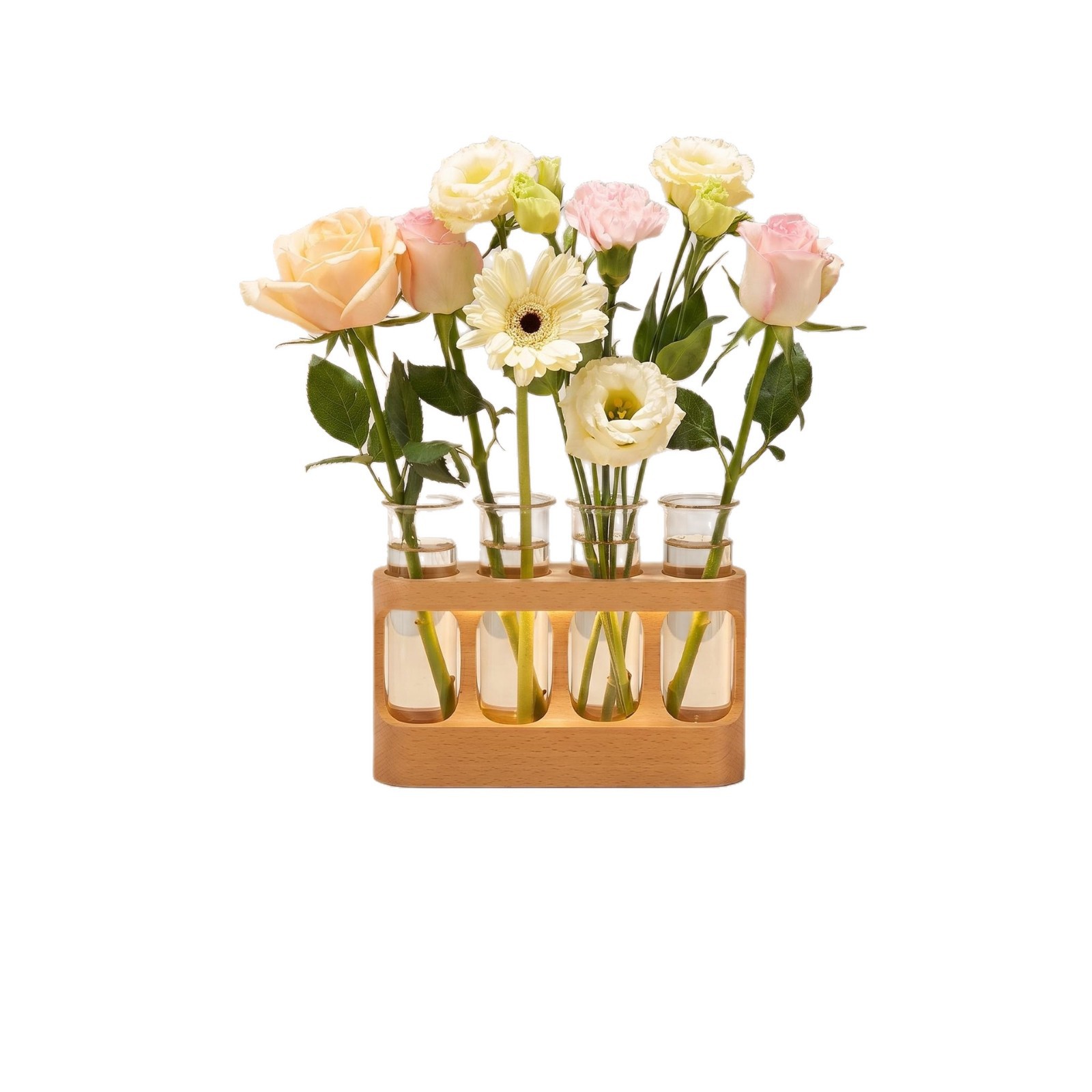 Creativo vasos de tubos de ensayo hidropónicos base de madera sólida contenedor de arreglos de flores decoración de escritorio de oficina iluminación ajustable image 6