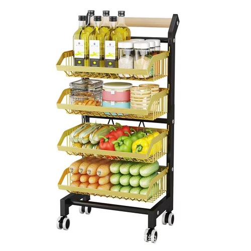 Kitchen multi-functional basket on wheels, storage and organization basket, freestanding multi-layer fruit and vegetable snack storage, home use