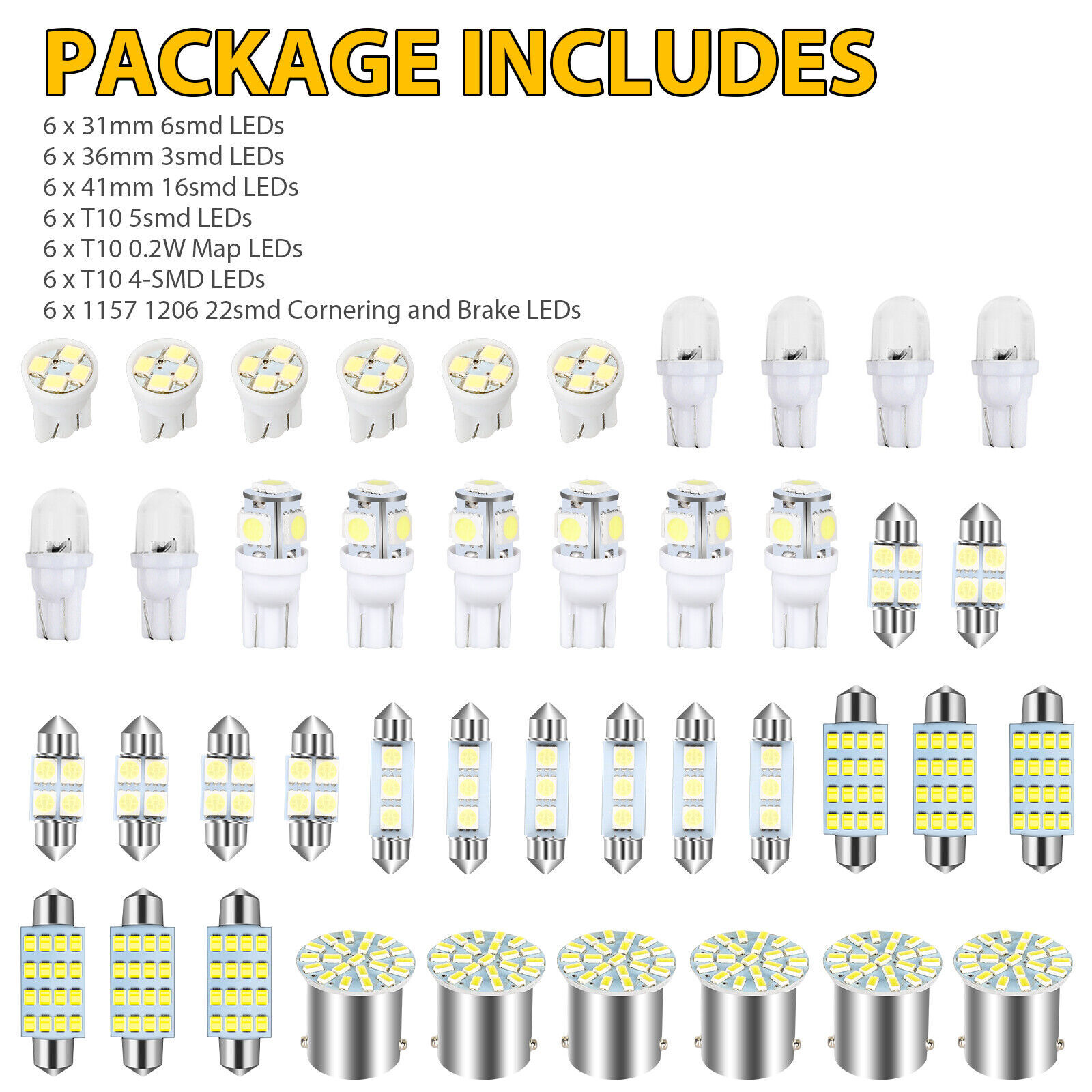 42PCS T10 lámpara de ancho de automóvil LED conjunto de lámpara de lectura de doble punta lámpara de matrícula interior lámpara de puerta