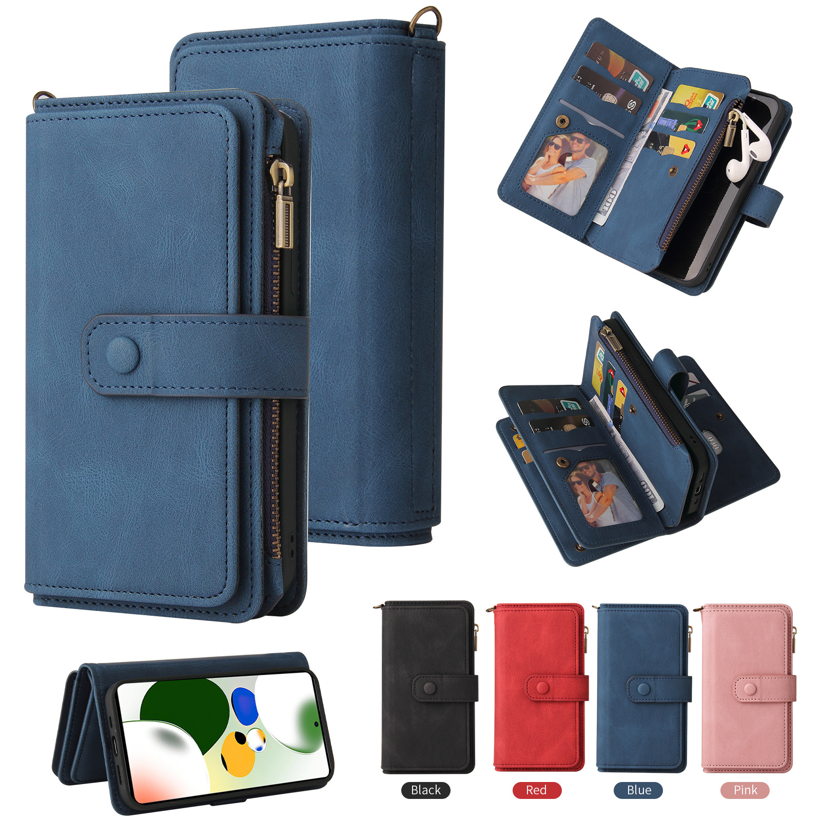 适用红米note12pro肤感15卡拉链卡包皮套零钱万能包红米note12 5G