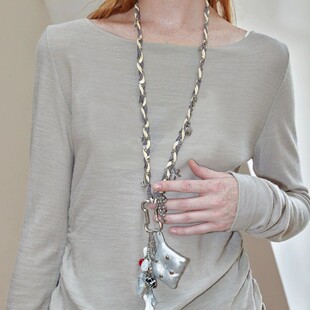 Original Handmade Woven All-match Niche Design Punk Long Necklace Woolen Chain Bag Hanging Chain