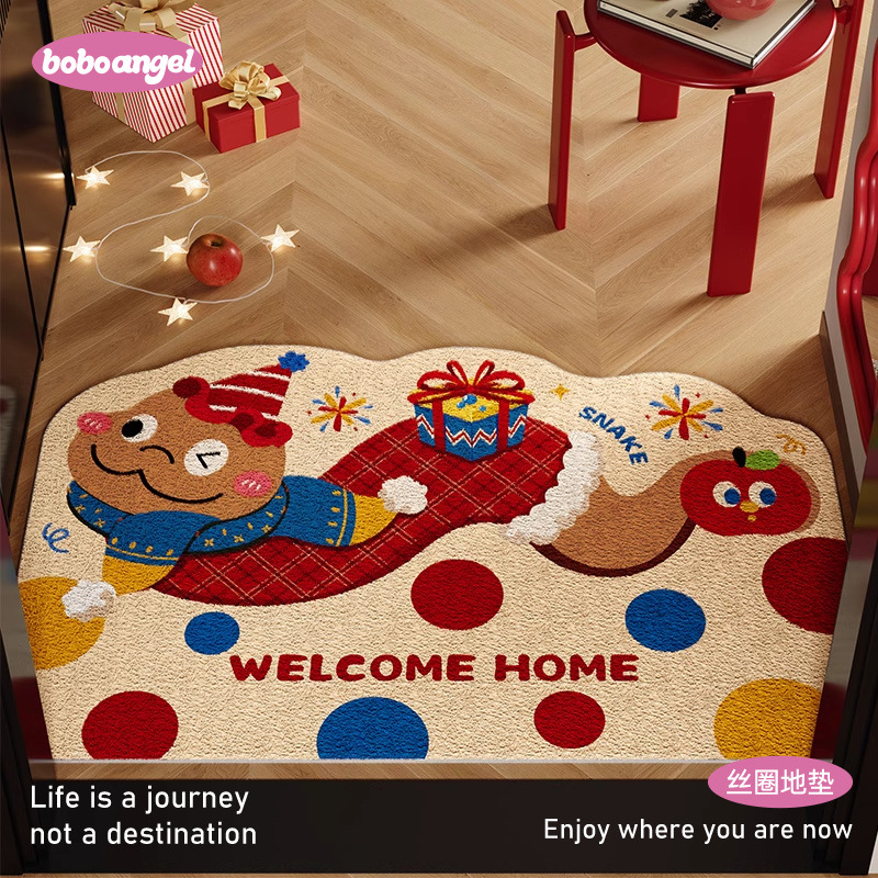 시시 루이 뱀년 새해 붉은 실크 링 현관 매트 현관 발 매트 거실 현관 카펫 절단 가능
