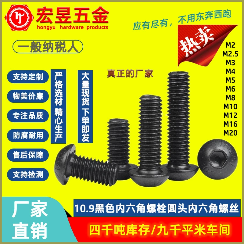 10,9 Высокопрочный черный болт с шестигранной головкой Винт с шестигранной головкой M1.6-M6 Винт с шестигранной головкой